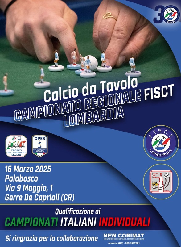 Calcio Tavolo: domani al Palabosco di Gerre de’ Caprioli  al via la 48a edizione del Campionato Regionale.